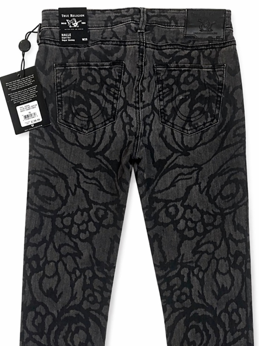True Religion Halle Skinny Jeans Black Tonal Floral Print Stretch Denim NWT - Picture 4 of 8